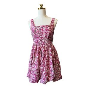 Band of the Free Short Dress Pink Floral Balloon Hem Smocked Back Size Small